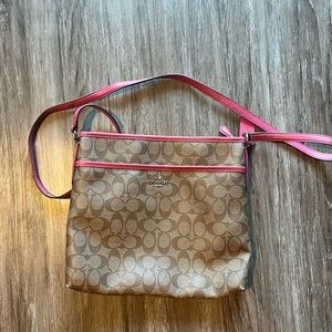 Coach Bags | Coach Crossbody Pink/Tan Signature Coated Canvas | Color: Pink/Tan